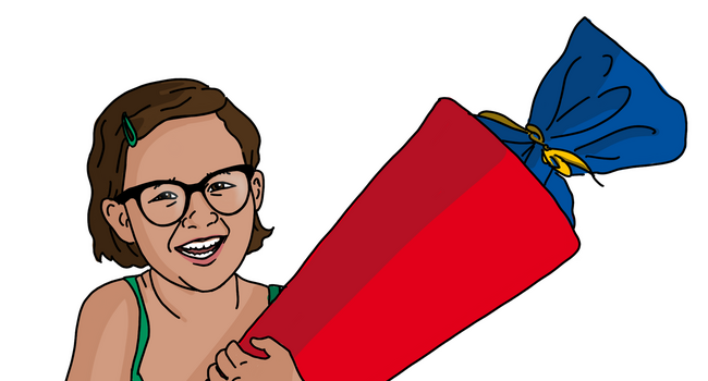Illustration; Kind mit Schultüte in der Hand
